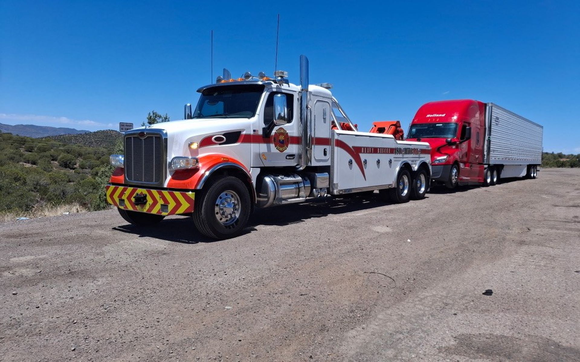 Emergency Towing Heavy Rescue wrecker working a recovery scene